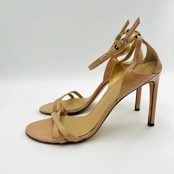 Stuart Weitzman Lexie Beige Leather Strap Sandal Heels Size 11 - Picture 5 of 11